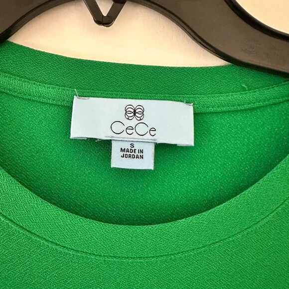 CeCe Green Mixed Media Green Top with Sheer Flower Sleeves - Picture 5 of 7